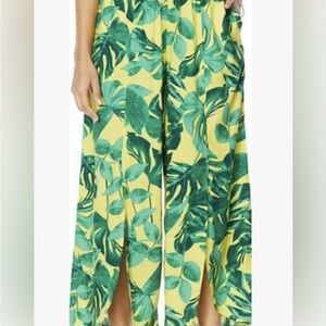 Tropical Leaf Print Wide Leg Flowy Pants 2X EUC